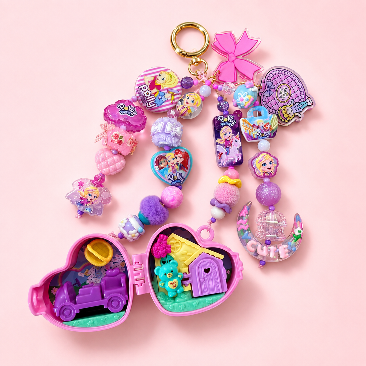 Polly Pocket XOXO Purse Charm with Heart Compact & Beads