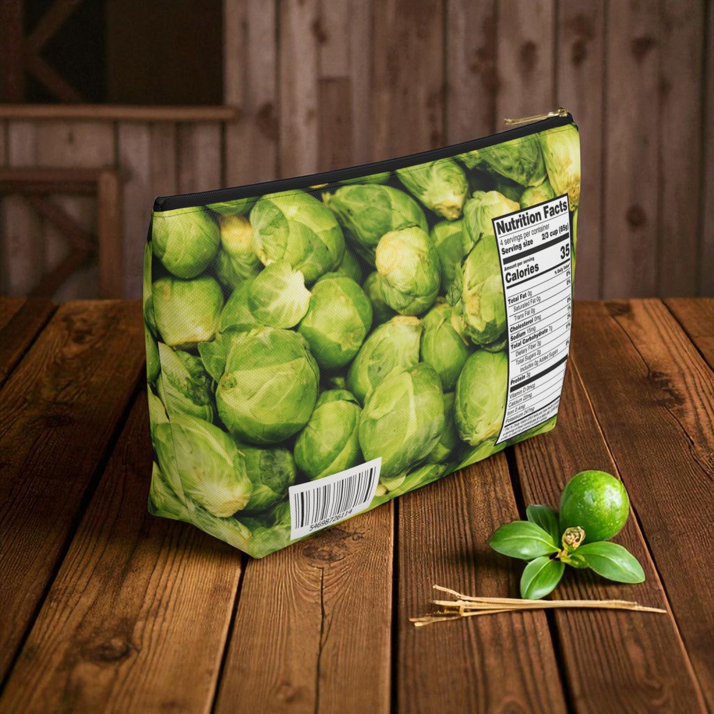 Brussels Sprouts Zipper Pouch, Funny TBottom Cosmetic Bag, Steamable Design, Makeup Bag Gift for Veggie Lovers, Kitchen Queens