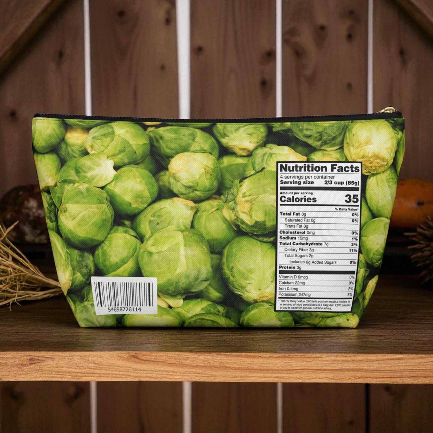 Brussels Sprouts Zipper Pouch, Funny TBottom Cosmetic Bag, Steamable Design, Makeup Bag Gift for Veggie Lovers, Kitchen Queens