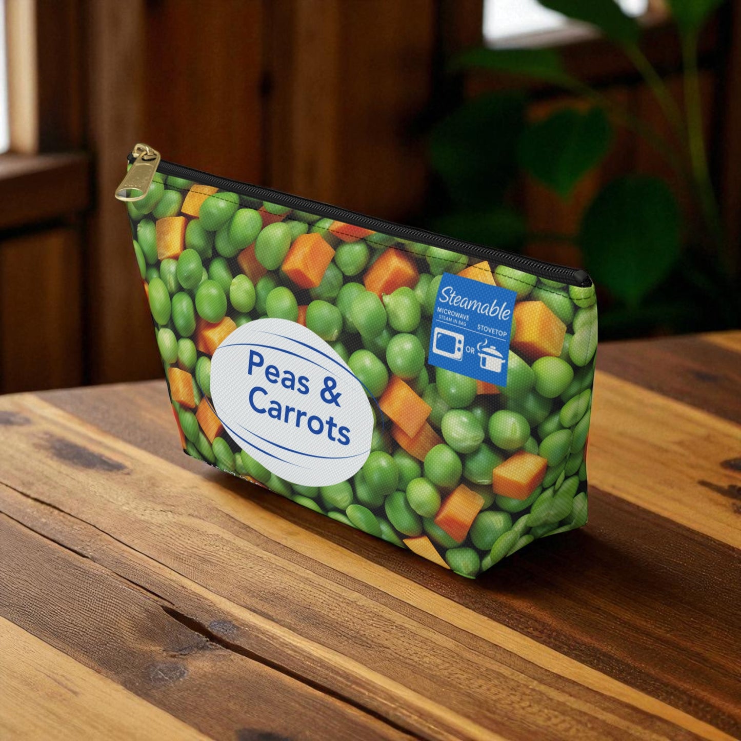 Retro Peas & Carrots T-Bottom Pouch | Funny Foodie Makeup Bag | Vintage Kitchen Novelty Gift | Quirky Zipper Pouch | Peas and Carrots Clutch