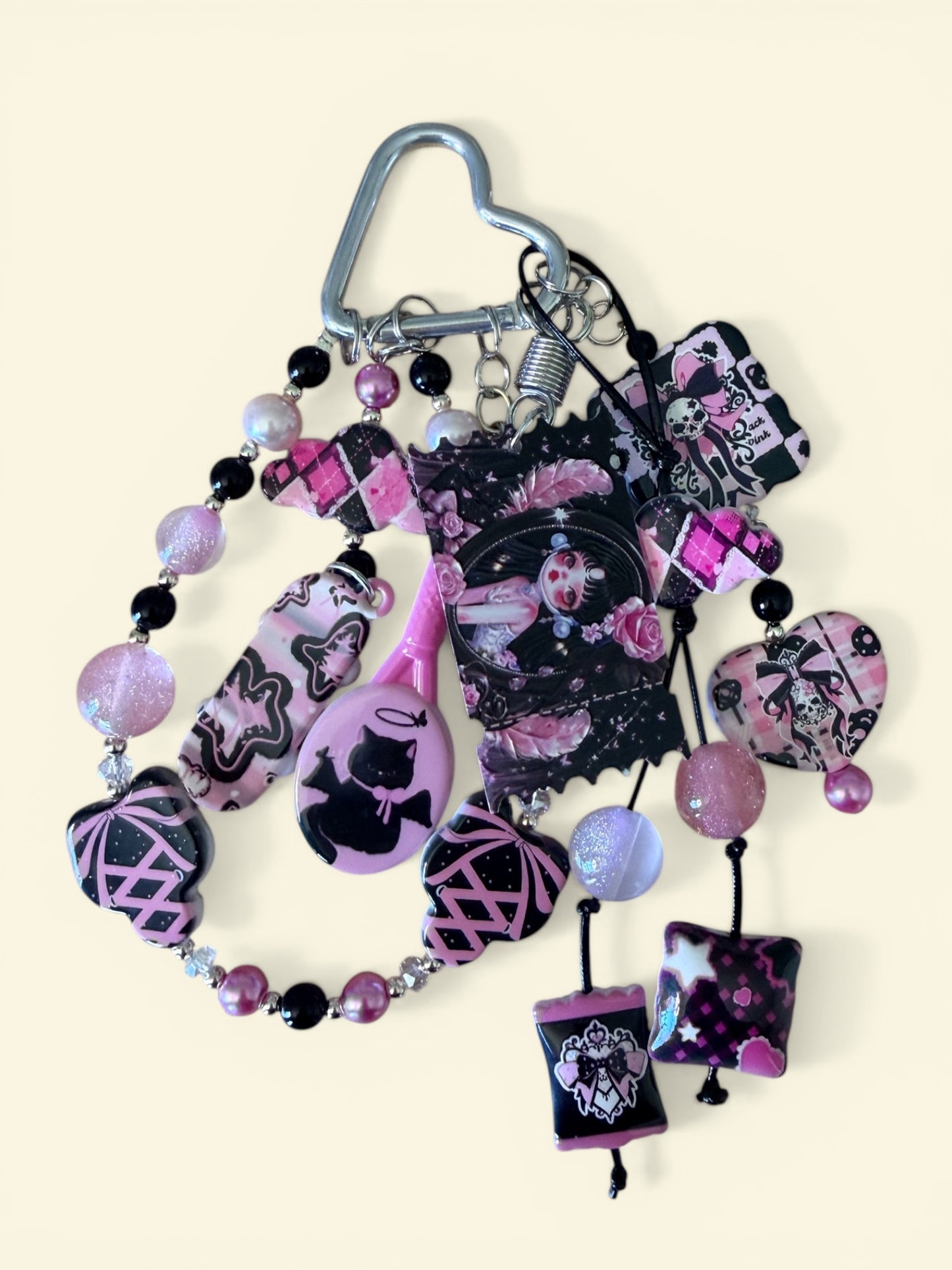 Pink Gothic Beaded Bag Charm & Phone Charm Set