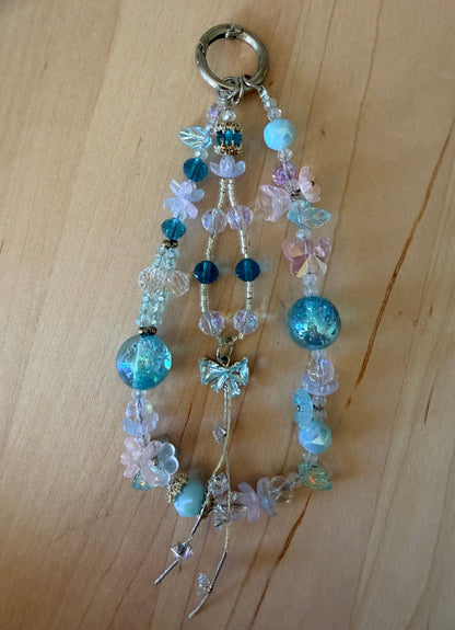 Pastel Ocean Beaded Phone Charm – Dreamy Blue Pink Bag Charm