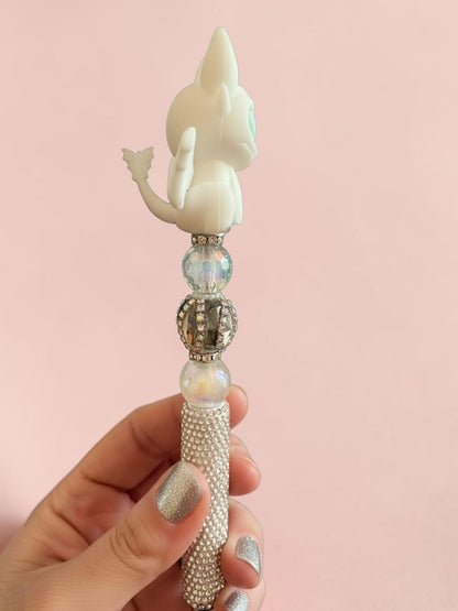 White Dragon Inspired Beaded Pen – Rhinestone Fantasy Glam Pen
