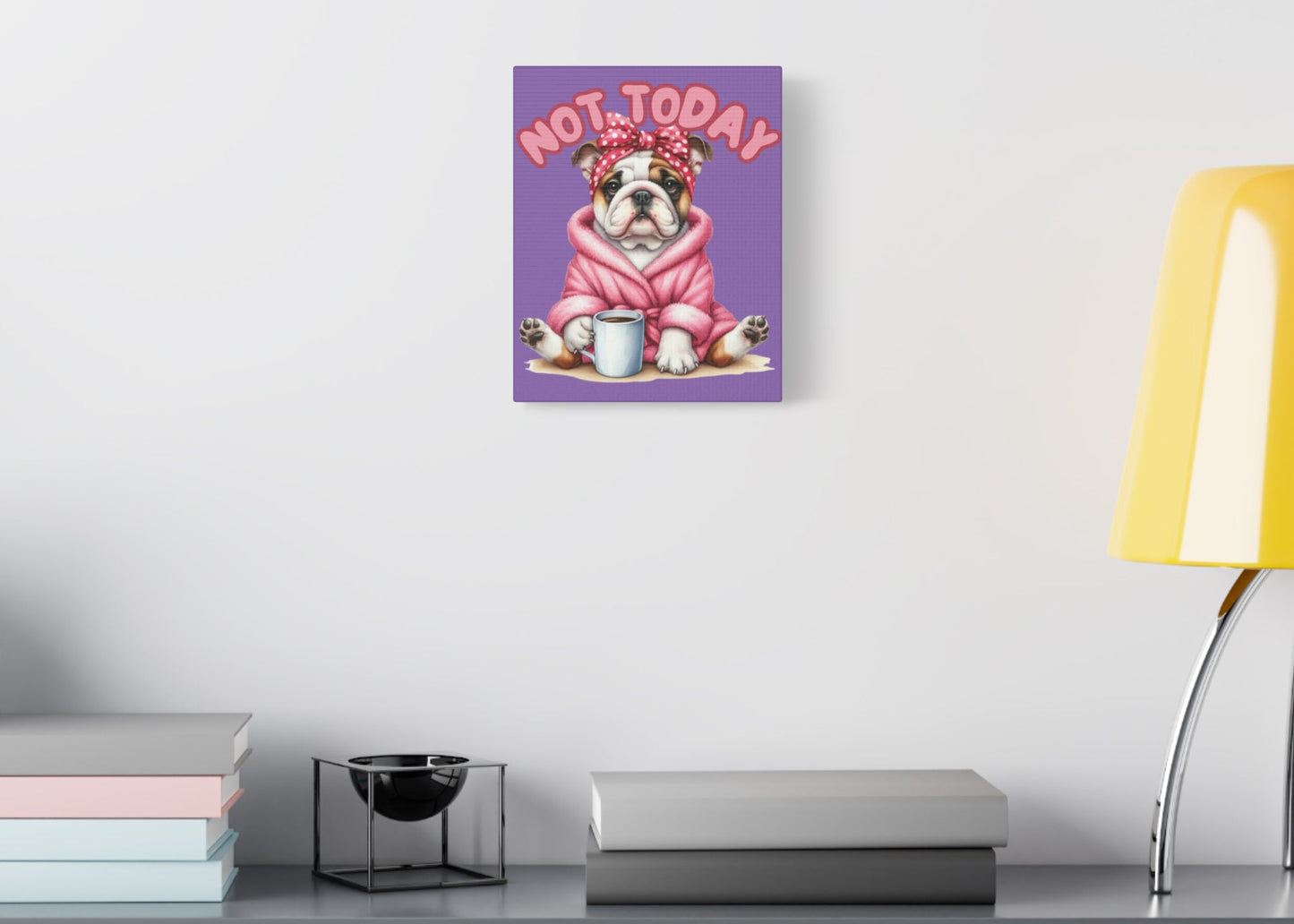 Cute Bulldog Canvas Wall Art - Cozy Morning Vibes