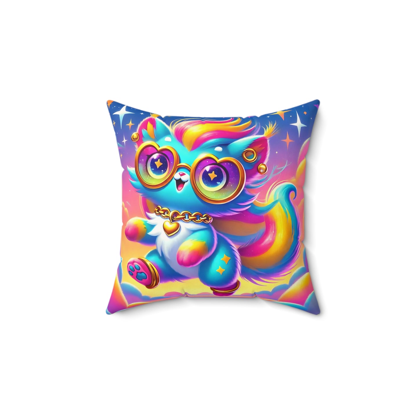 Luna the Rainbow Cat Faux Suede Throw Pillow – “Dream” Quote Pillow | Imaginaria Home Decor