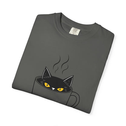 Steamed Cat Mug Tee – Sassy, Spooky, and Caffeinated