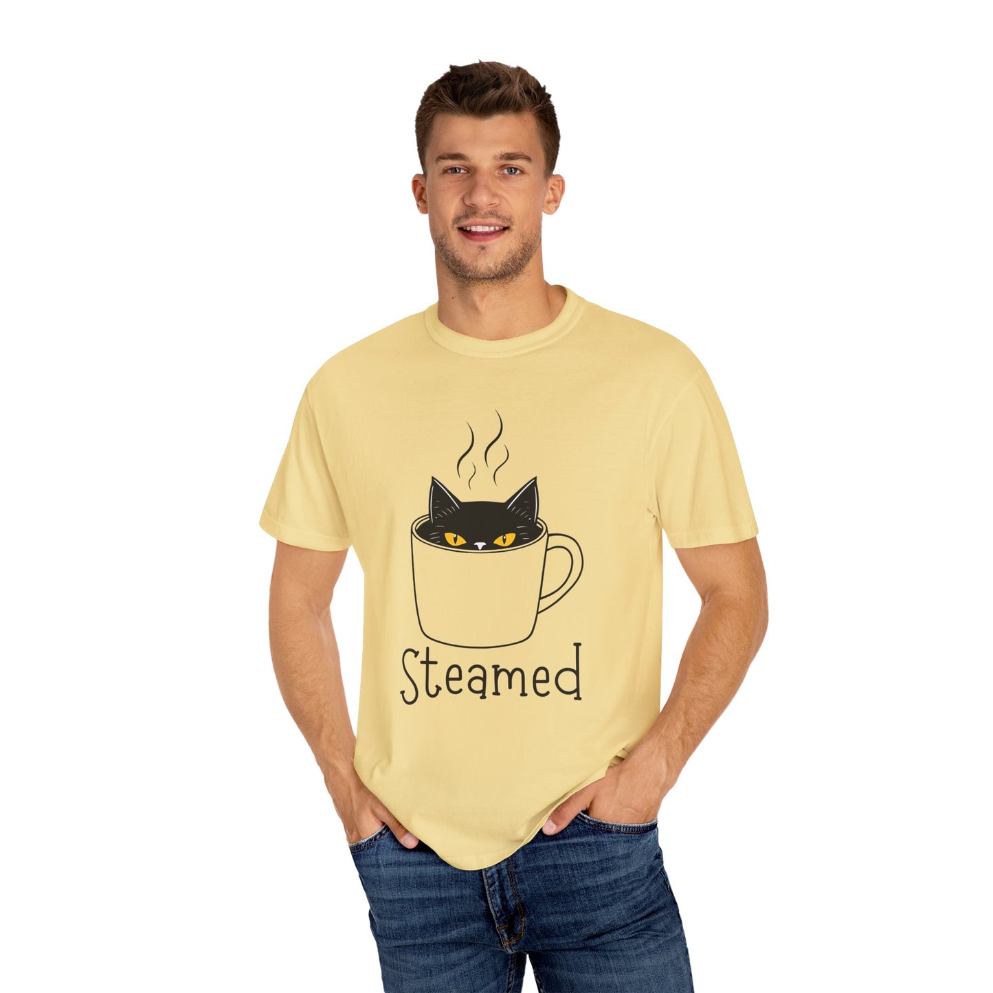 Steamed Cat Mug Tee – Sassy, Spooky, and Caffeinated