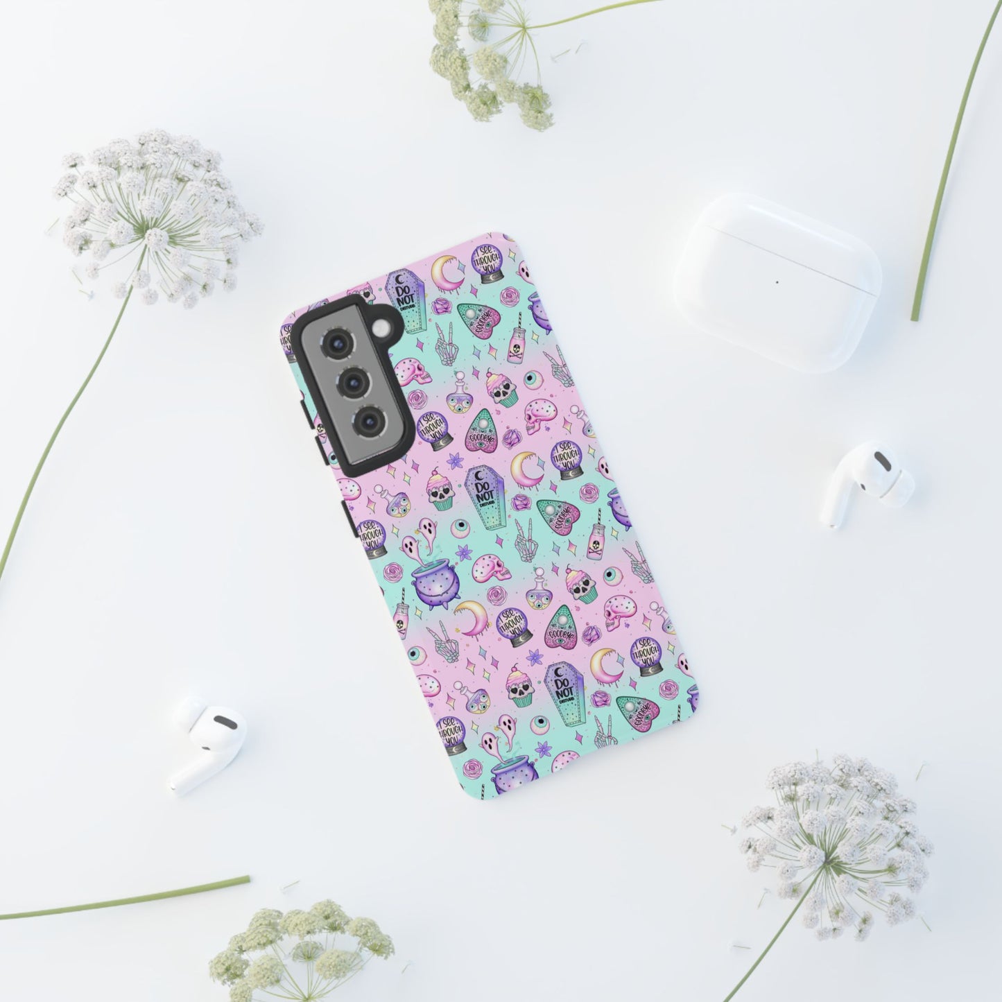 Kawaii Pastel Goth Phone Case – Cute Spooky Ghosts, Skulls & Planchettes – iPhone Case for Alt Girls, Vaporwave Witchcore Aesthetic