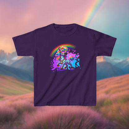 Zara the Zesty Zebra Youth T-Shirt – Imaginaria Bold Stripes Character Tee | Rainbow Kids Apparel