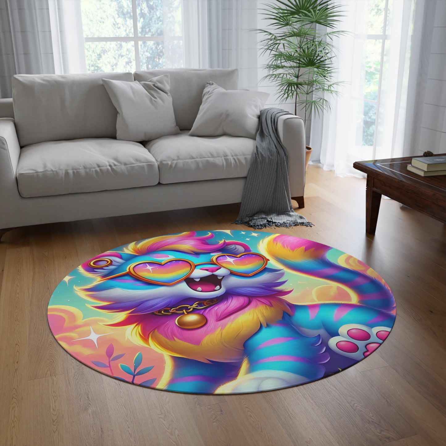 Luna the Rainbow Cat Round Area Rug – Vibrant, Whimsical Home Décor from Imaginaria