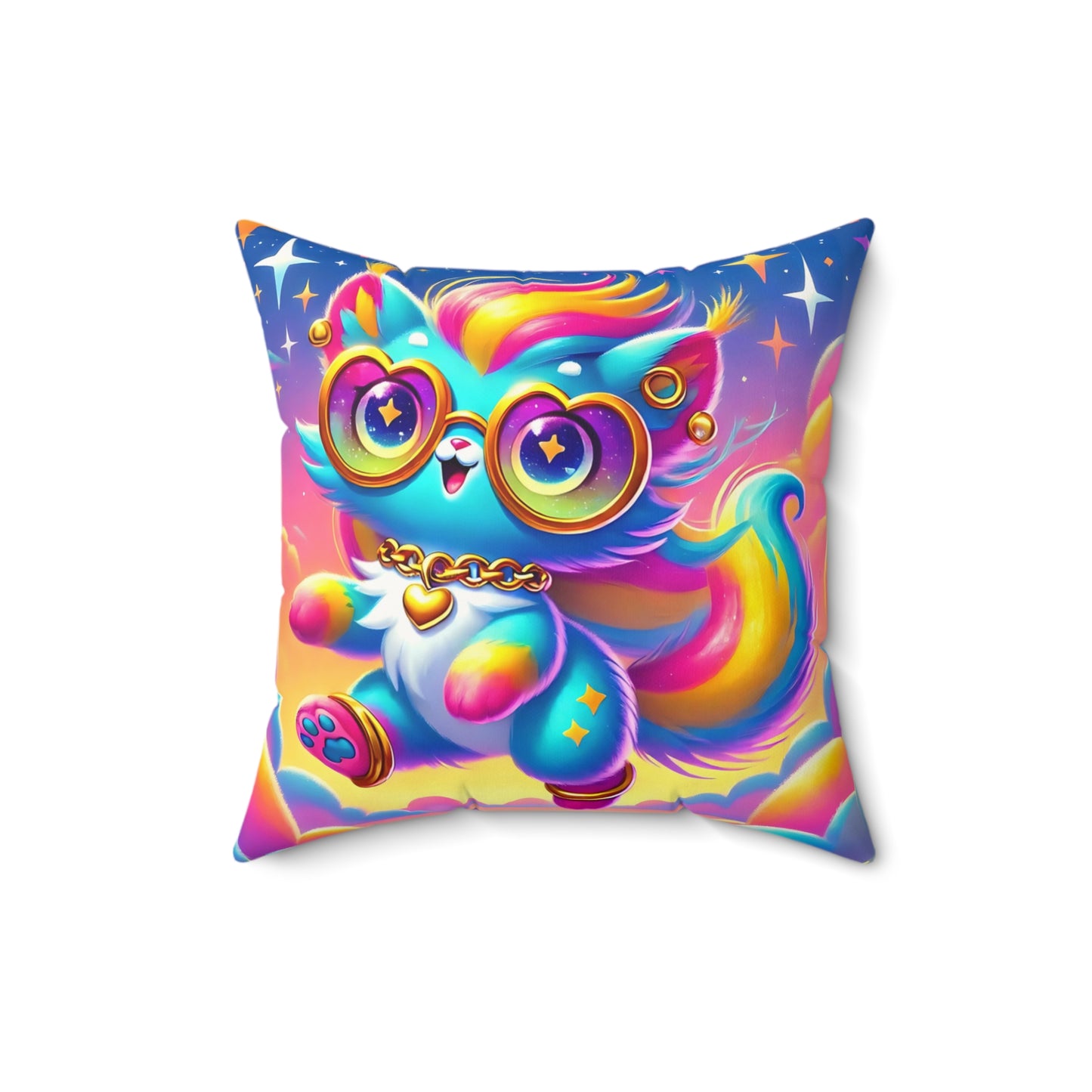 Luna the Rainbow Cat Faux Suede Throw Pillow – “Dream” Quote Pillow | Imaginaria Home Decor