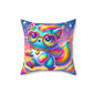 Luna the Rainbow Cat Faux Suede Throw Pillow – “Dream” Quote Pillow | Imaginaria Home Decor