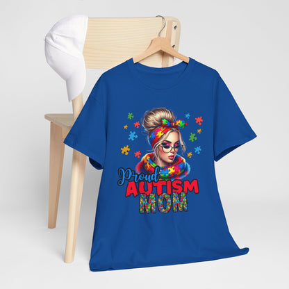 Proud Autism Mom Unisex Heavy Cotton Tee | Colorful Support Shirt