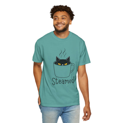 Steamed Cat Mug Tee – Sassy, Spooky, and Caffeinated