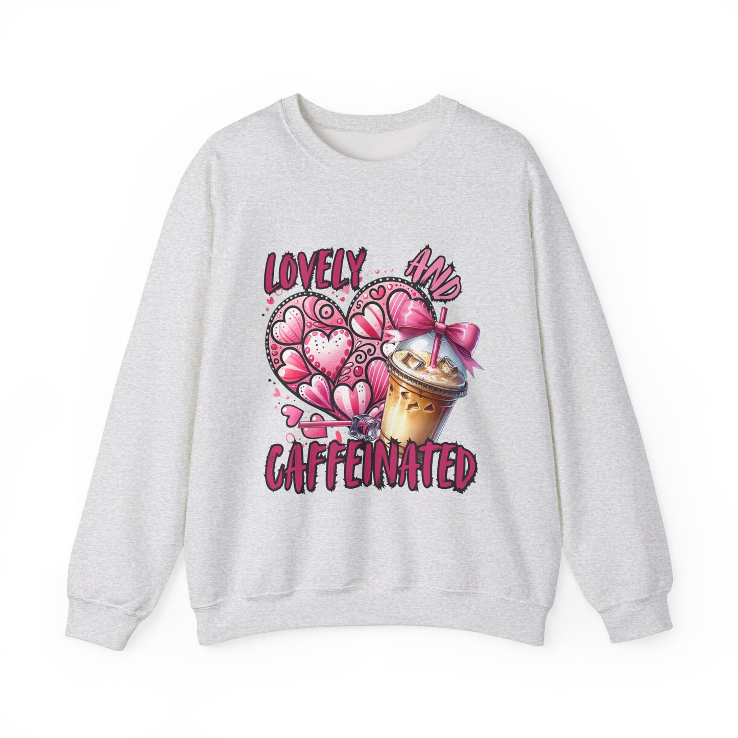 Lovely and Caffeinated Crewneck Sweatshirt – Cozy Unisex Sweater for Coffee Lovers