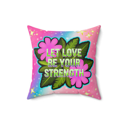 Gogo the Gentle Gorilla Faux Suede Throw Pillow – “Let Love Be Your Strength” Quote | Imaginaria Home Decor