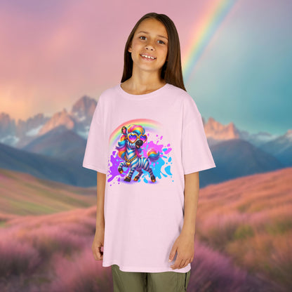 Zara the Zesty Zebra Youth T-Shirt – Imaginaria Bold Stripes Character Tee | Rainbow Kids Apparel