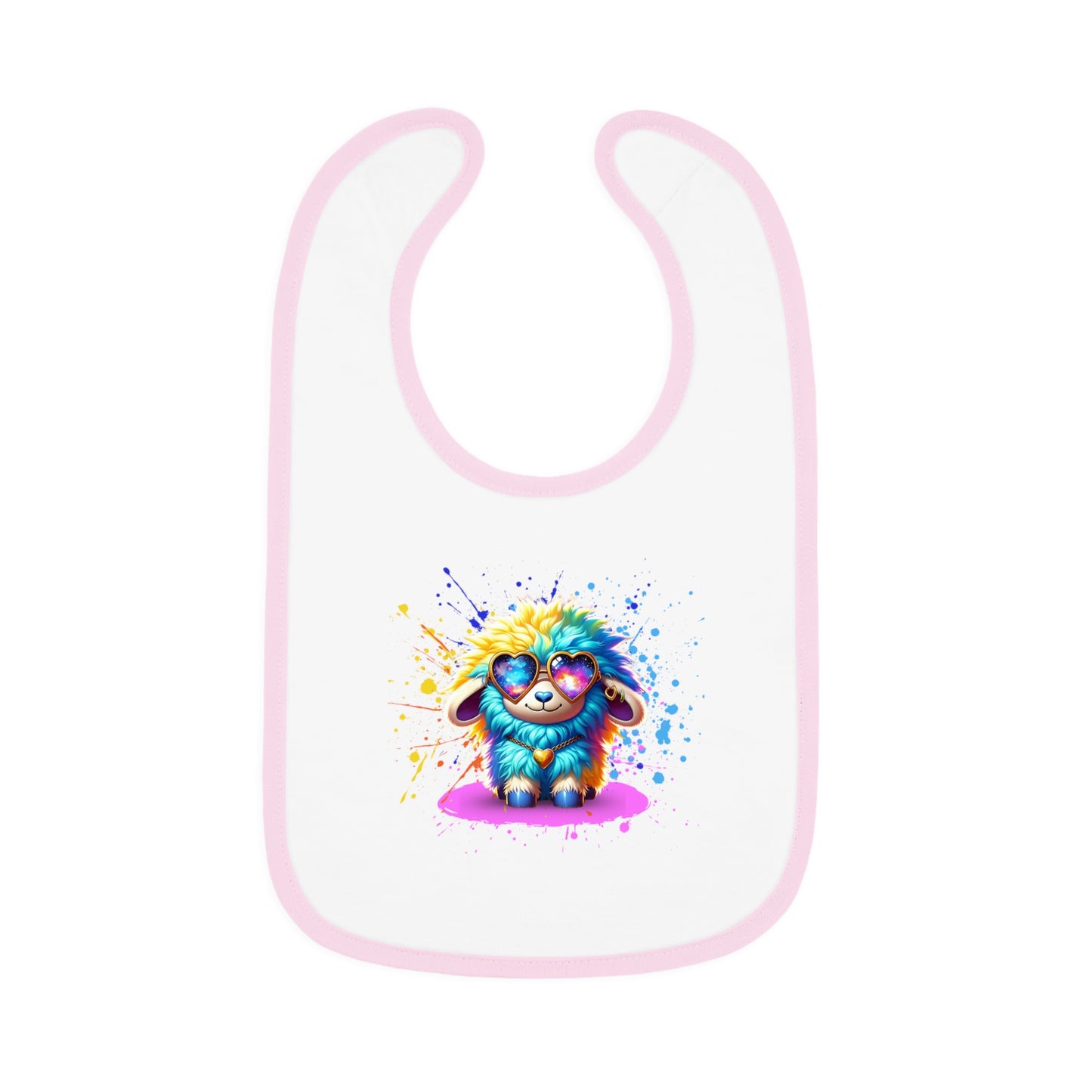 Sunny the Snuggly Sheep Baby Bib – Imaginaria Cozy Rainbow Infant Bib | Galaxy Heart Glasses Baby Shower Gift