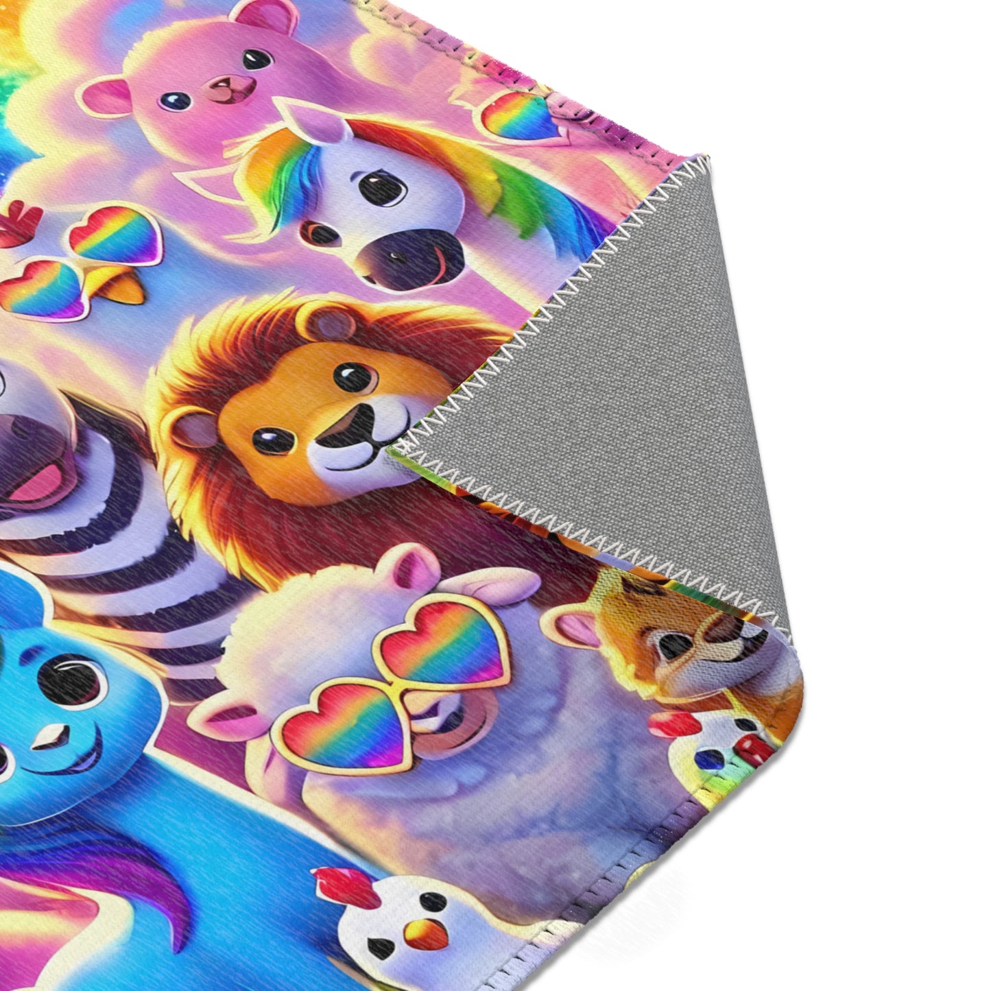 The Colorful Kingdom of Imaginaria Area Rug – Rainbow Animal Character Carpet | Whimsical Kids Room Decor