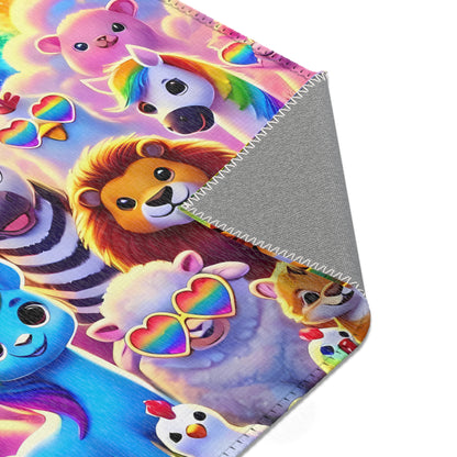 The Colorful Kingdom of Imaginaria Area Rug – Rainbow Animal Character Carpet | Whimsical Kids Room Decor