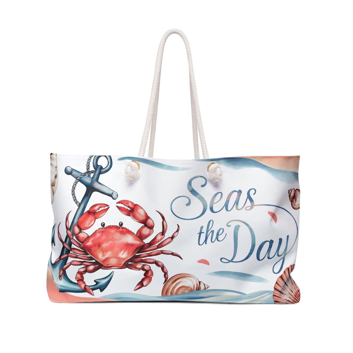 Seas the Day Nautical Weekender Bag | Coastal Crab & Anchor Tote | Beach Getaway Travel Bag