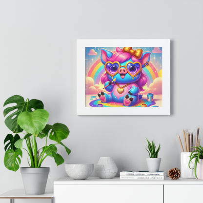 Pippa the Playful Pig Framed Poster – Imaginaria Rainbow Artist Wall Art | Whimsical Framed Horizontal Poster for Kids' Rooms