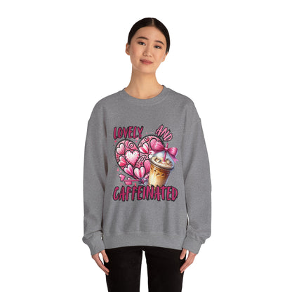 Lovely and Caffeinated Crewneck Sweatshirt – Cozy Unisex Sweater for Coffee Lovers