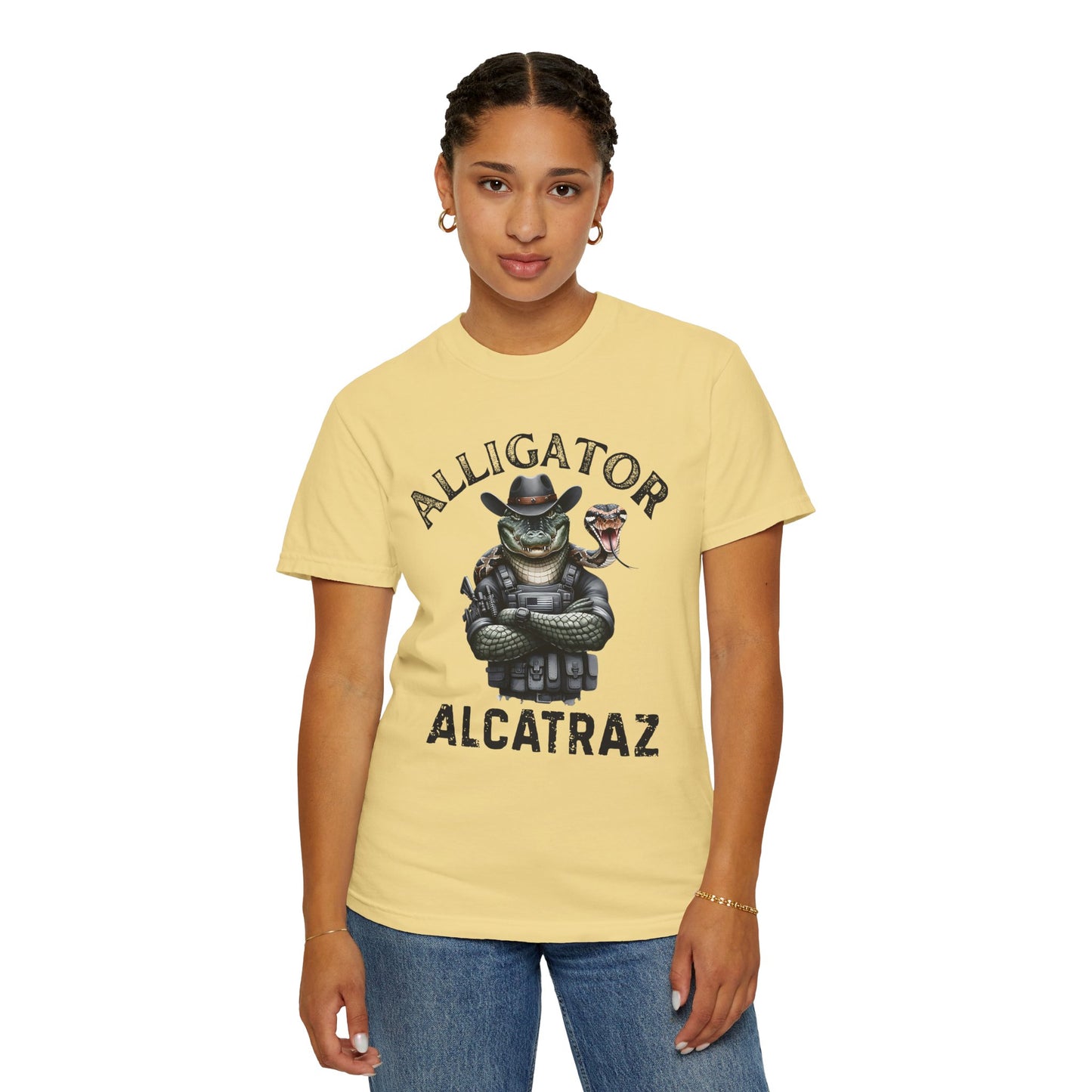 Dark Humor Gator Badge Unisex T-shirt | Alligator Alcatraz Everglades Florida Design