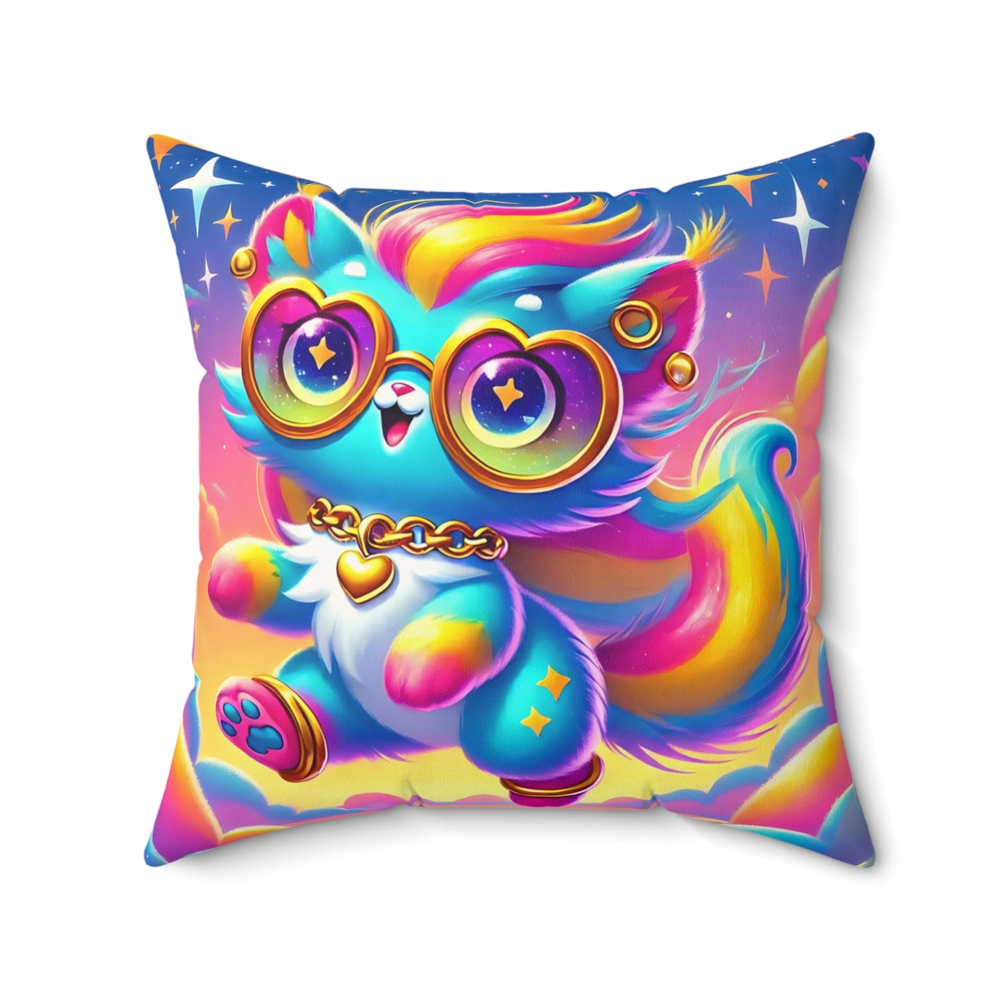 Luna the Rainbow Cat Faux Suede Throw Pillow – “Dream” Quote Pillow | Imaginaria Home Decor