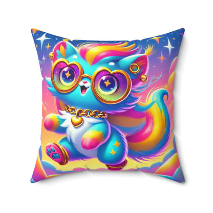 Luna the Rainbow Cat Faux Suede Throw Pillow – “Dream” Quote Pillow | Imaginaria Home Decor