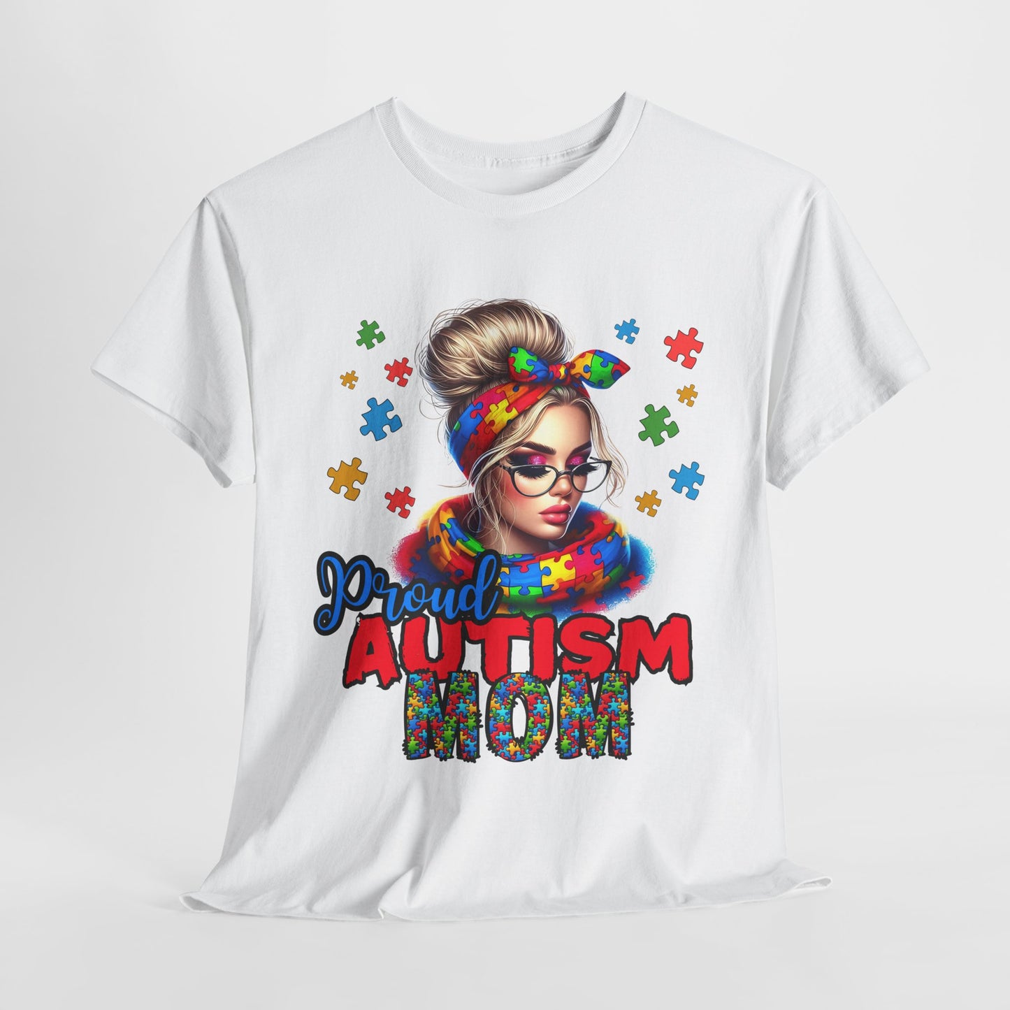 Proud Autism Mom Unisex Heavy Cotton Tee | Colorful Support Shirt