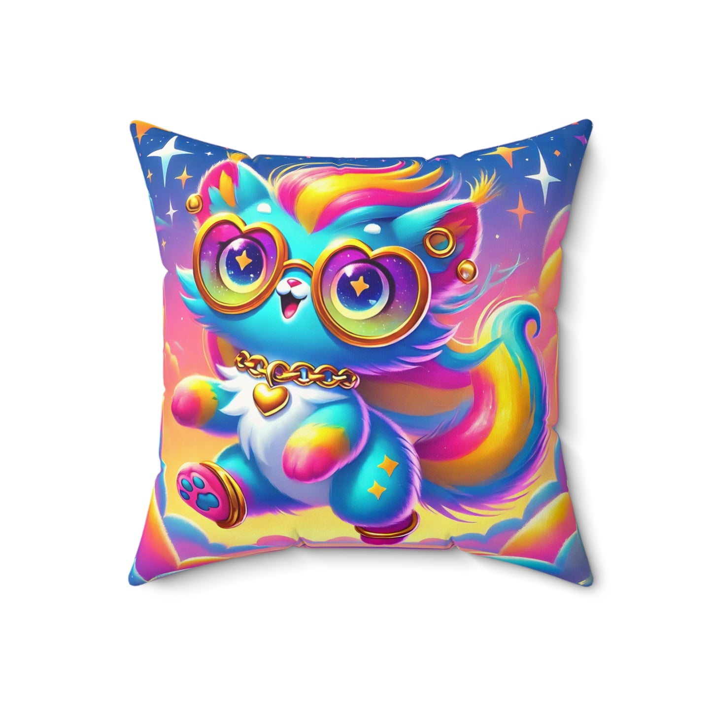 Luna the Rainbow Cat Faux Suede Throw Pillow – “Dream” Quote Pillow | Imaginaria Home Decor