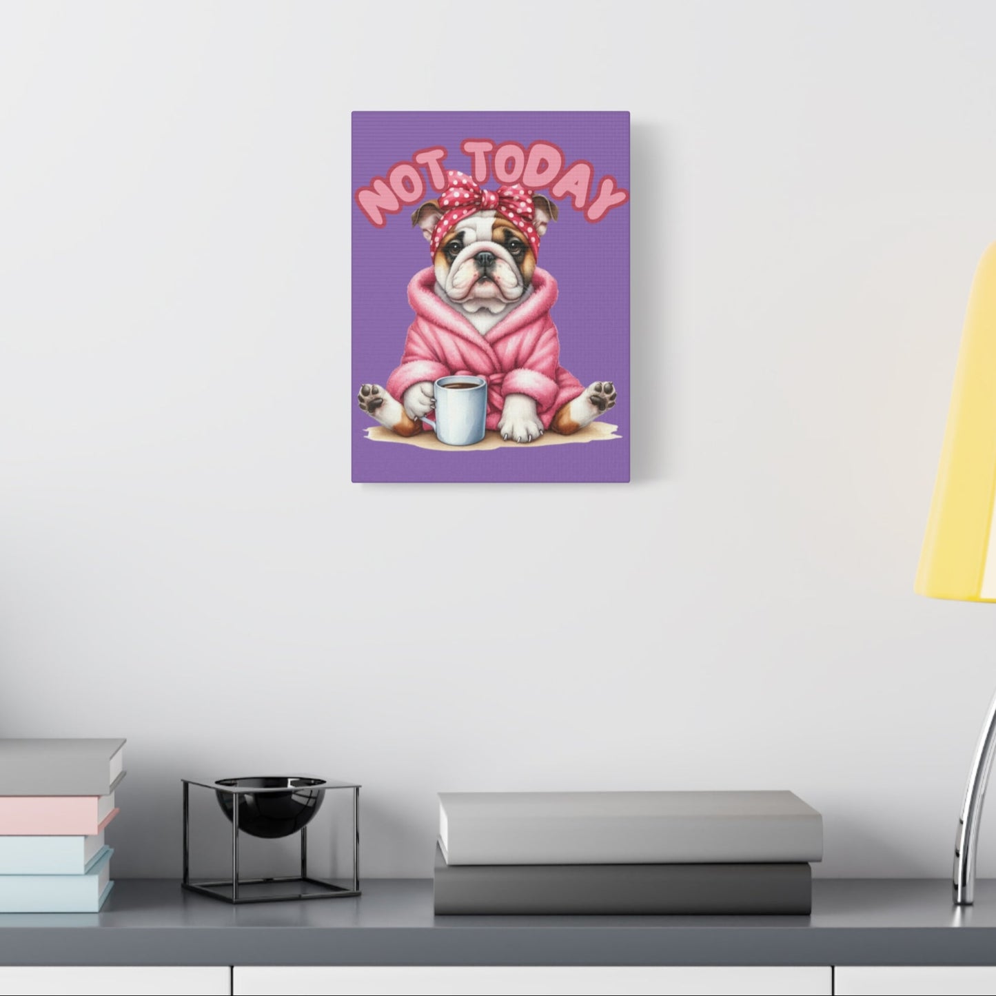 Cute Bulldog Canvas Wall Art - Cozy Morning Vibes