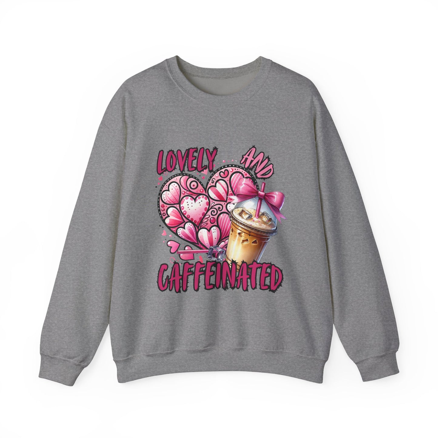 Lovely and Caffeinated Crewneck Sweatshirt – Cozy Unisex Sweater for Coffee Lovers