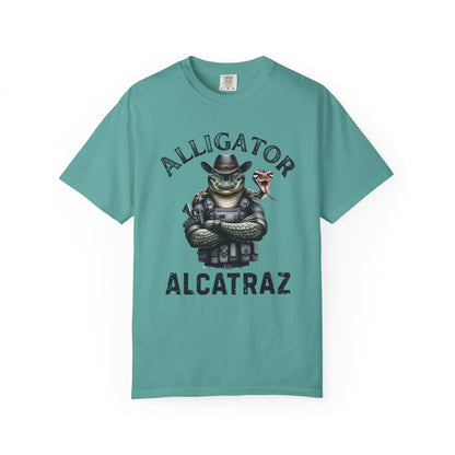 Dark Humor Gator Badge Unisex T-shirt | Alligator Alcatraz Everglades Florida Design
