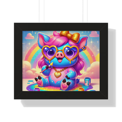 Pippa the Playful Pig Framed Poster – Imaginaria Rainbow Artist Wall Art | Whimsical Framed Horizontal Poster for Kids' Rooms