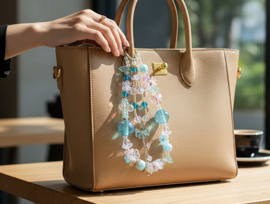 Pastel Ocean Beaded Phone Charm – Dreamy Blue Pink Bag Charm