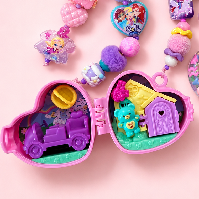 Polly Pocket XOXO Purse Charm with Heart Compact & Beads