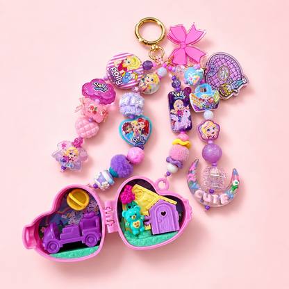 Polly Pocket XOXO Purse Charm with Heart Compact & Beads
