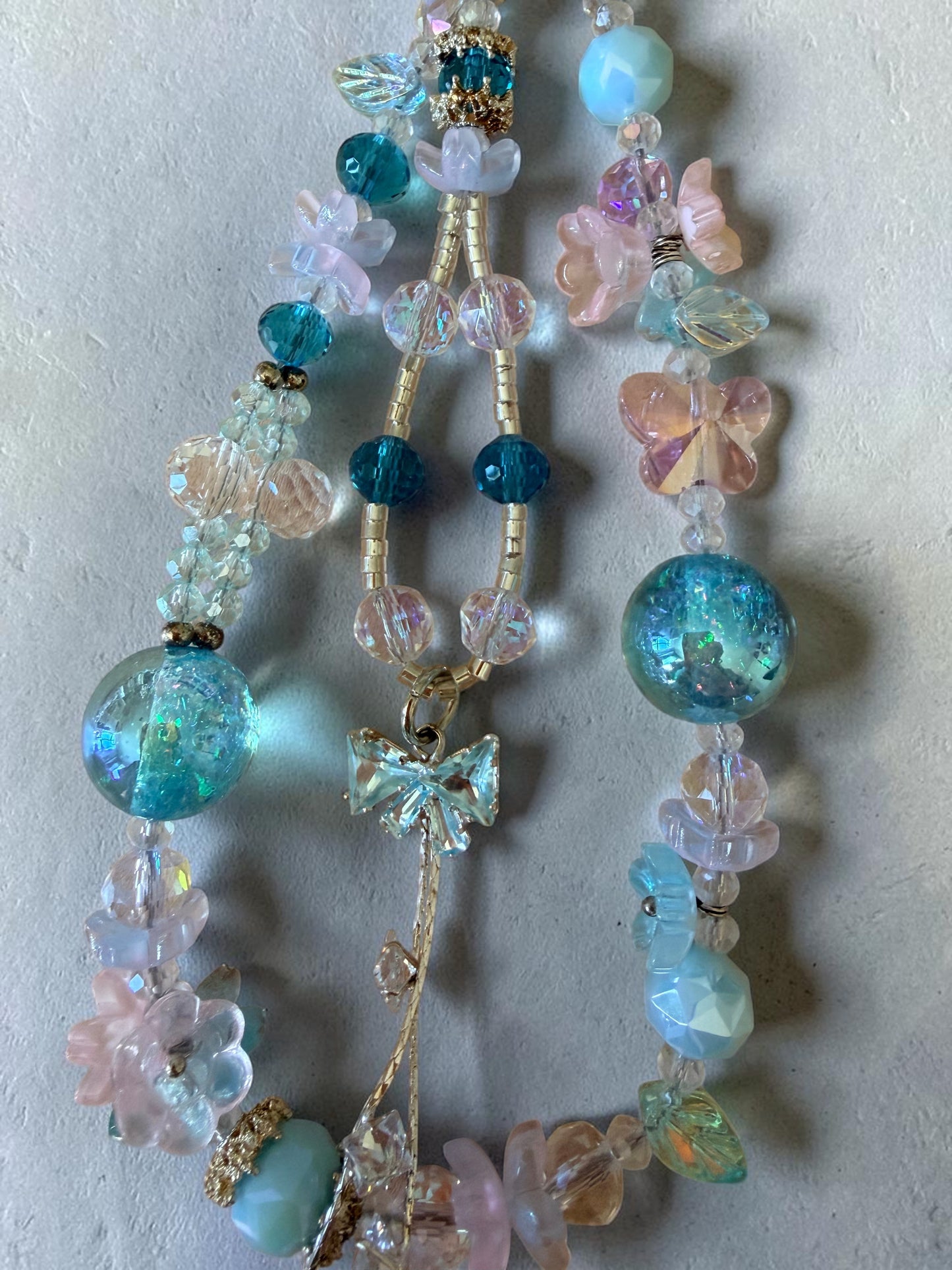 Pastel Ocean Beaded Phone Charm – Dreamy Blue Pink Bag Charm