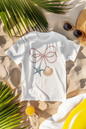Coastal Pearl Bow Necklace Shirt | Nautical Starfish & Seashell Graphic Tee | Ocean Beach Aesthetic Shirt | Mermaid Coastal Summer T-Shirt