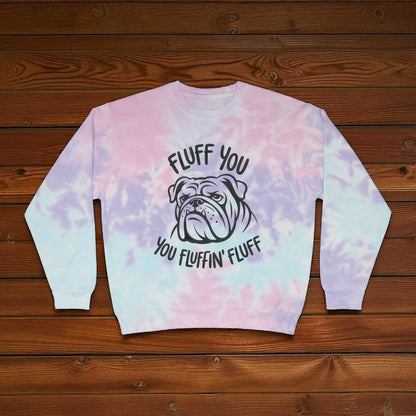 Fluffy Bulldog Tie-Dye Sweatshirt, Cozy Unisex Tie-Dye Pullover, Casual Dog Lover Gift, Funny Pet-Themed Apparel, Comfortable Tie-Dye Hoodie
