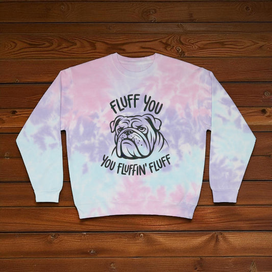 Fluffy Bulldog Tie-Dye Sweatshirt, Cozy Unisex Tie-Dye Pullover, Casual Dog Lover Gift, Funny Pet-Themed Apparel, Comfortable Tie-Dye Hoodie