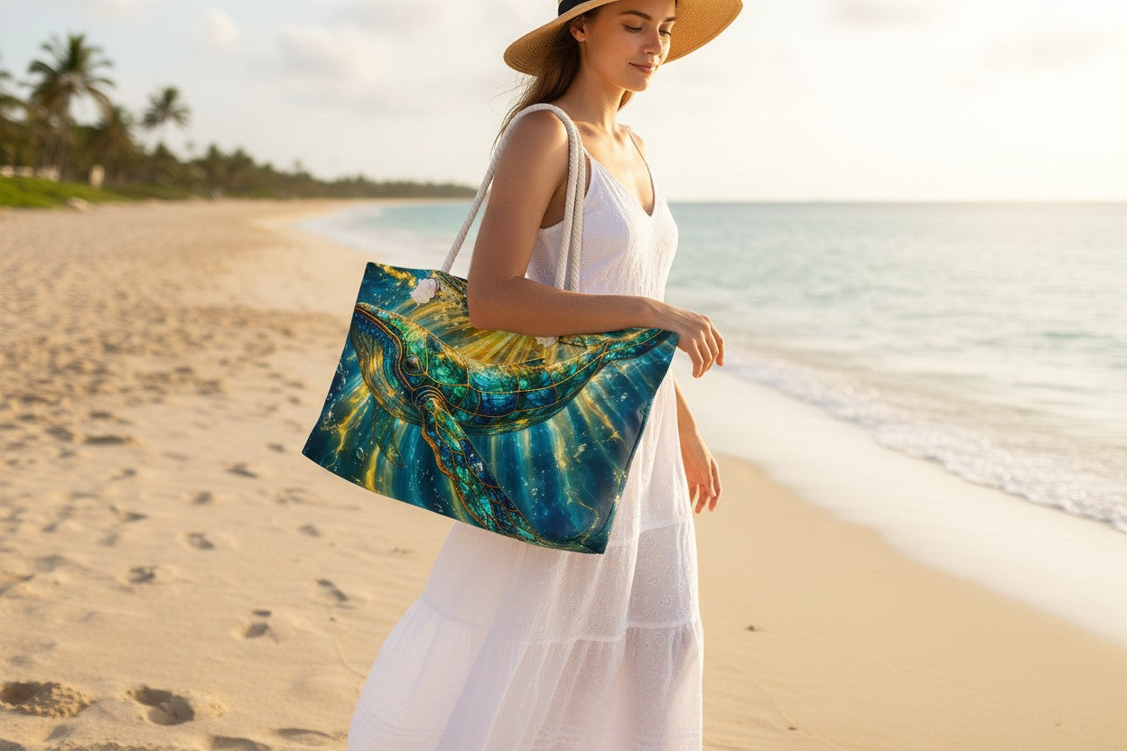 Golden Light Whale Weekender Bag | Ocean Fantasy Nautical Tote