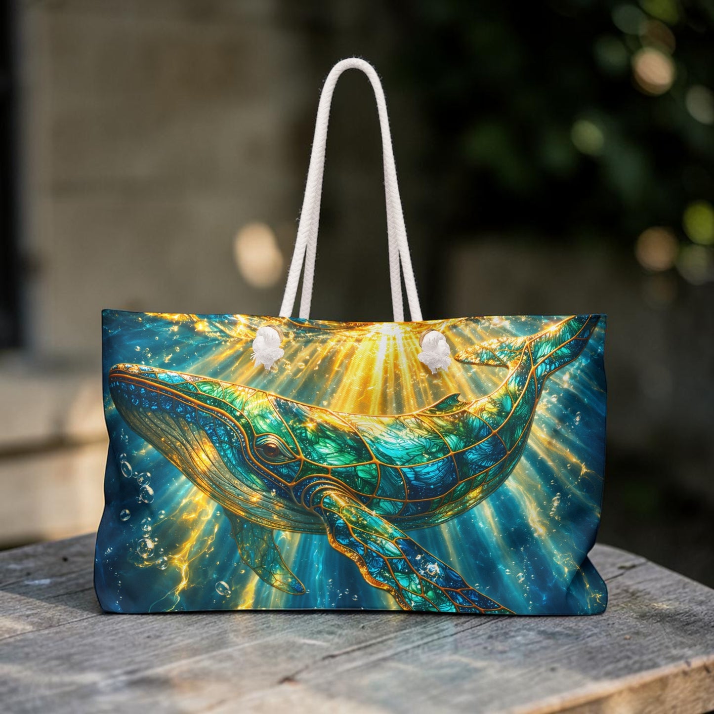 Golden Light Whale Weekender Bag | Ocean Fantasy Nautical Tote