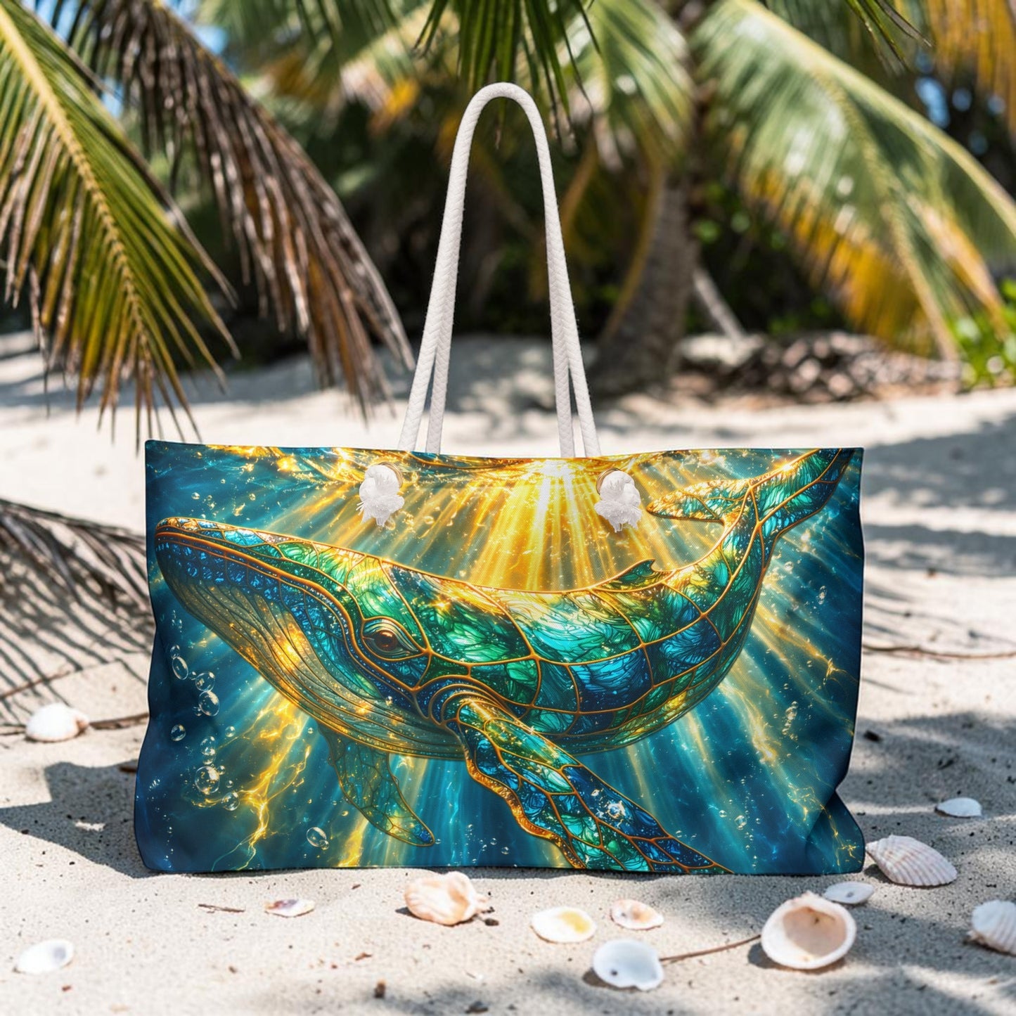 Golden Light Whale Weekender Bag | Ocean Fantasy Nautical Tote
