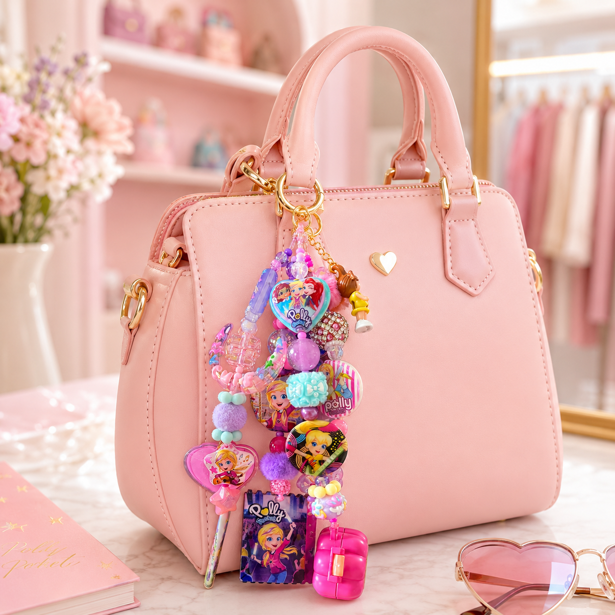 Polly Pocket Nostalgia Purse Charm with Mini Compact & Beads