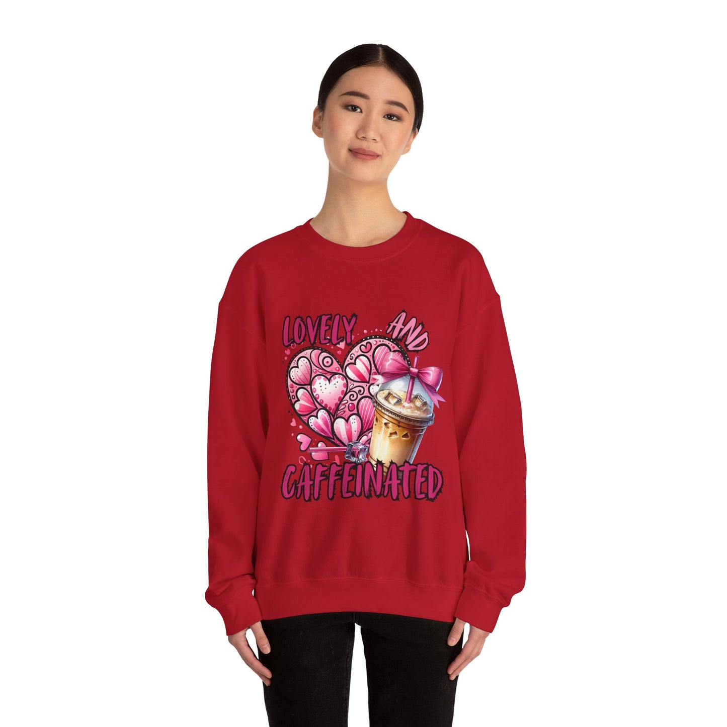 Lovely and Caffeinated Crewneck Sweatshirt – Cozy Unisex Sweater for Coffee Lovers