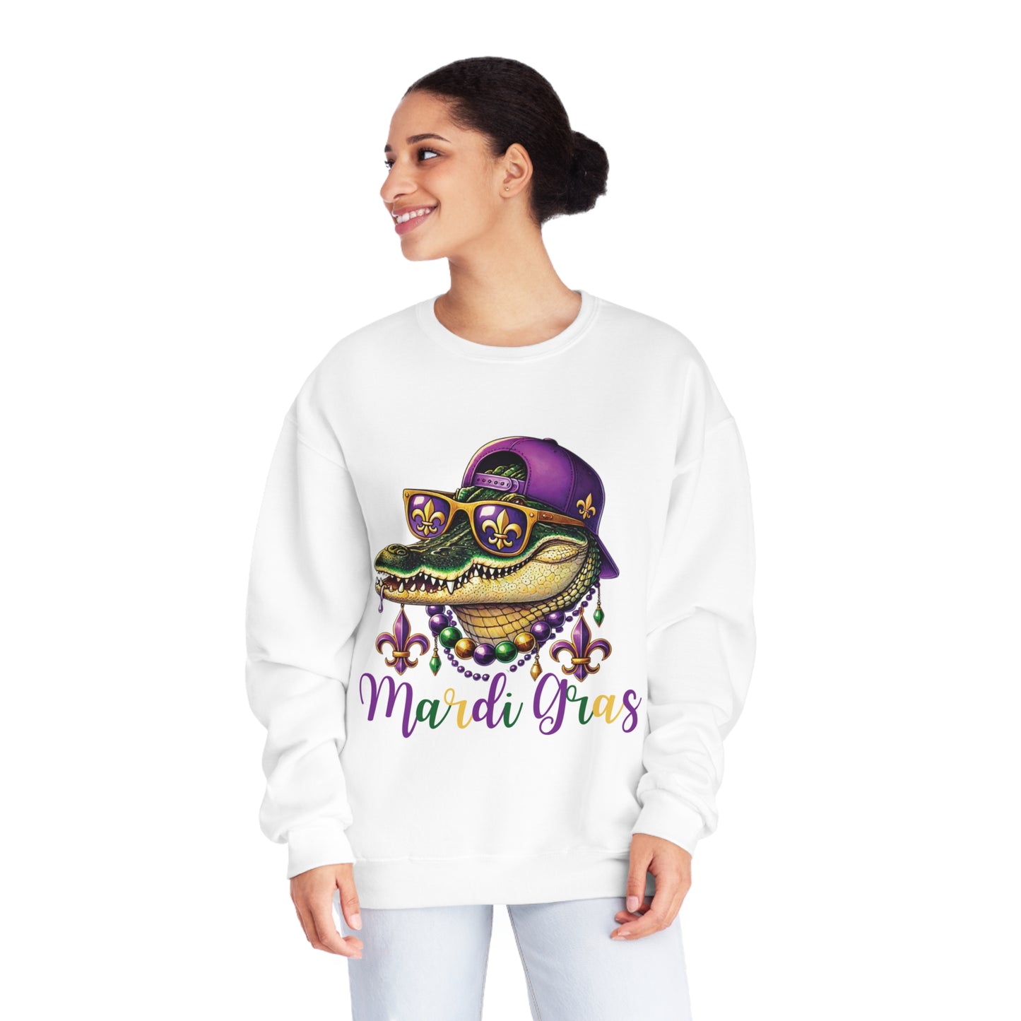 Mardi Gras Alligator Sweatshirt - Colorful New Orleans Party Vibes