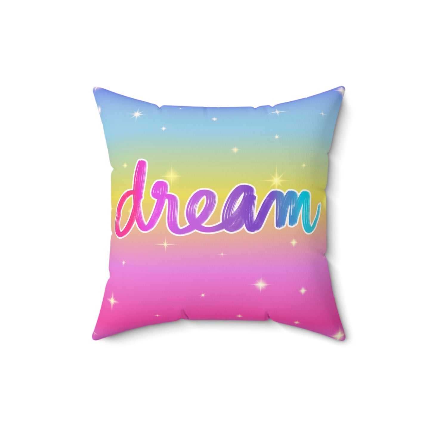 Luna the Rainbow Cat Faux Suede Throw Pillow – “Dream” Quote Pillow | Imaginaria Home Decor